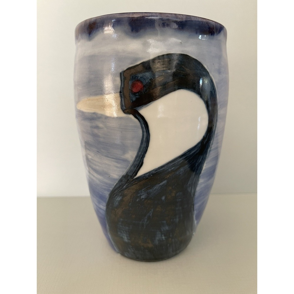 Studio Art Pottery Vase Signed Smith Numbered Blue‎ Bird Animal